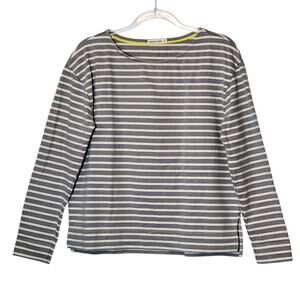 Marine Layer Gray White Striped Scoop Neck Long Sleeve Top L Classic Casual